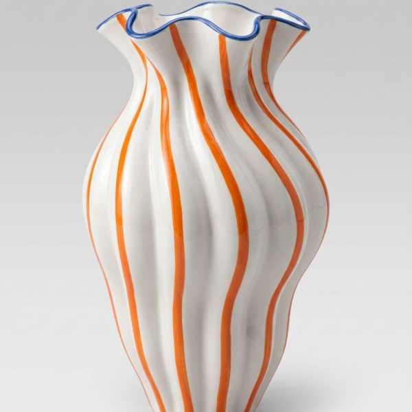 STRIPED ORANGE CERAMIC VASE