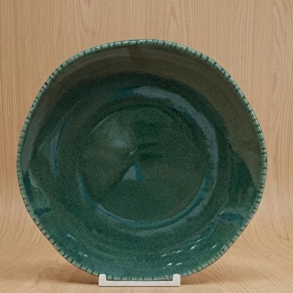 SHINY GREEN DESSERT PLATE STONEWARE