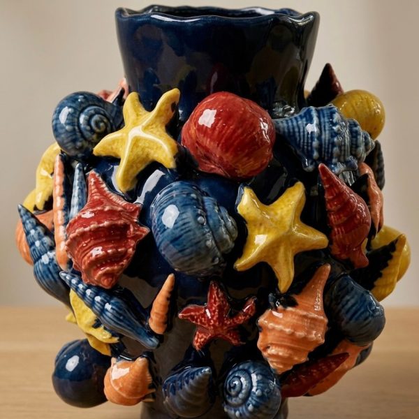 SHELLS NAVY BLUE CERAMIC VASE