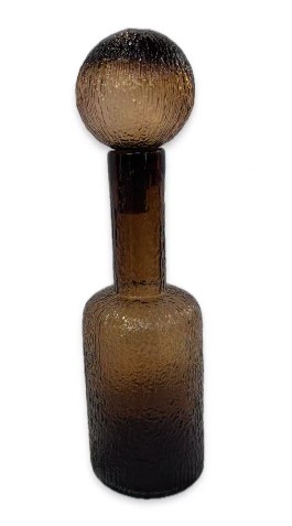 BROWN GLASS VASE WITH BALL COVER