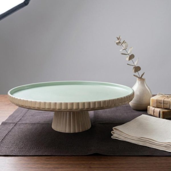 AQUA TAUPE CAKE STAND STONEWARE