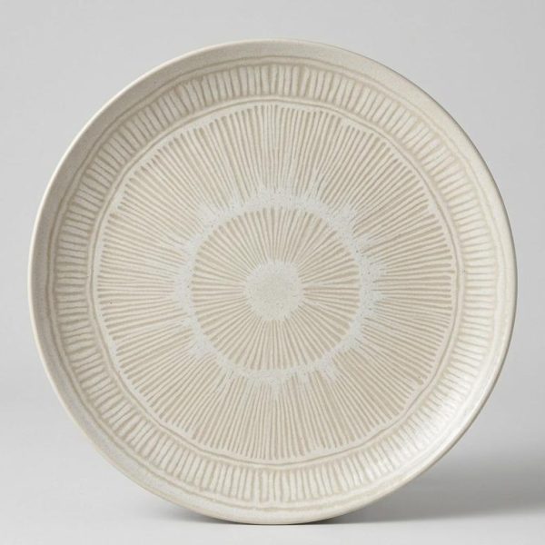 WHITE CREAM SERVING PLATE STONEWARE